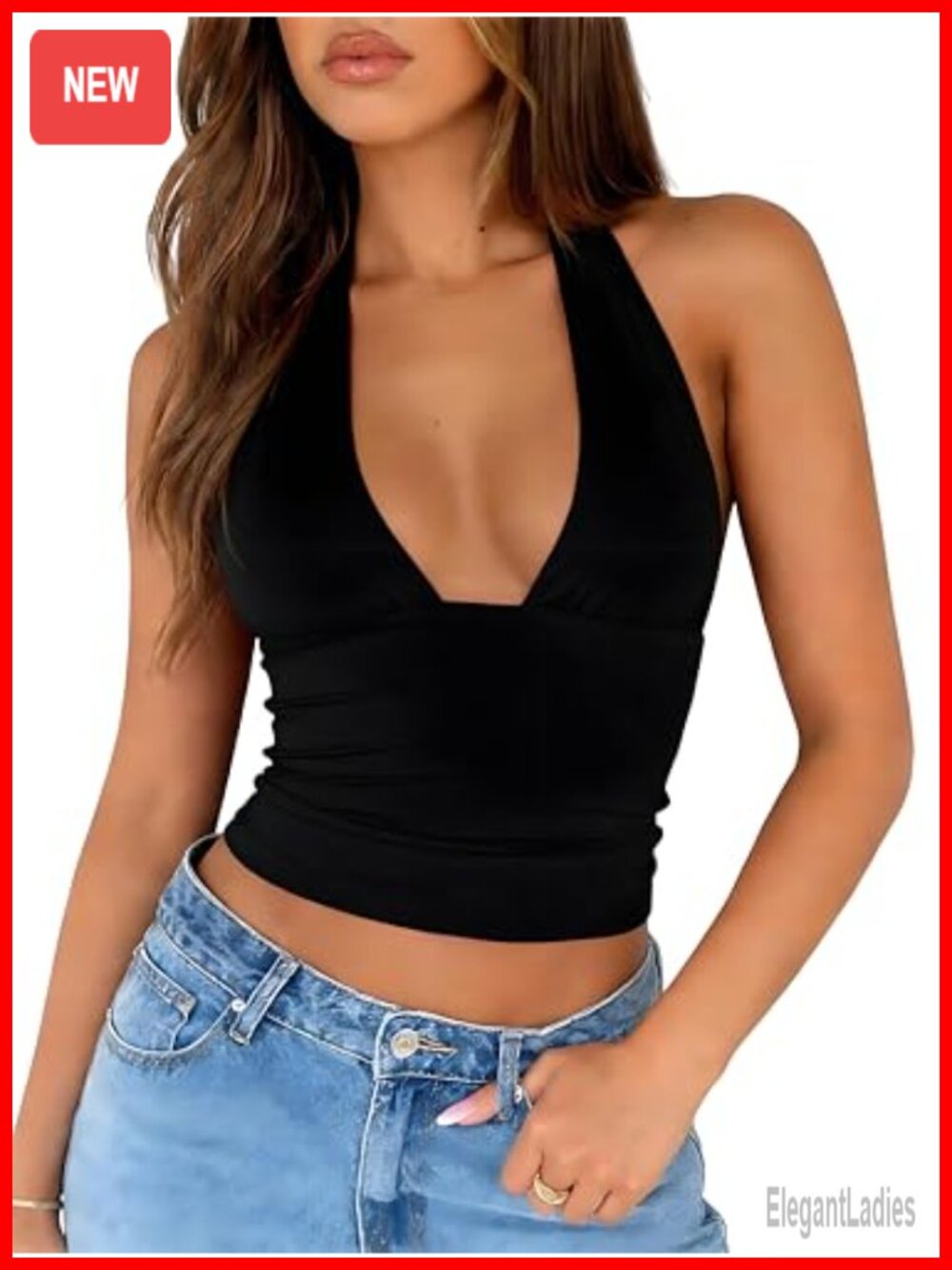 Women's Halter Neck Backless Tank Top Nylon Spandex Sleeveless Crop Top